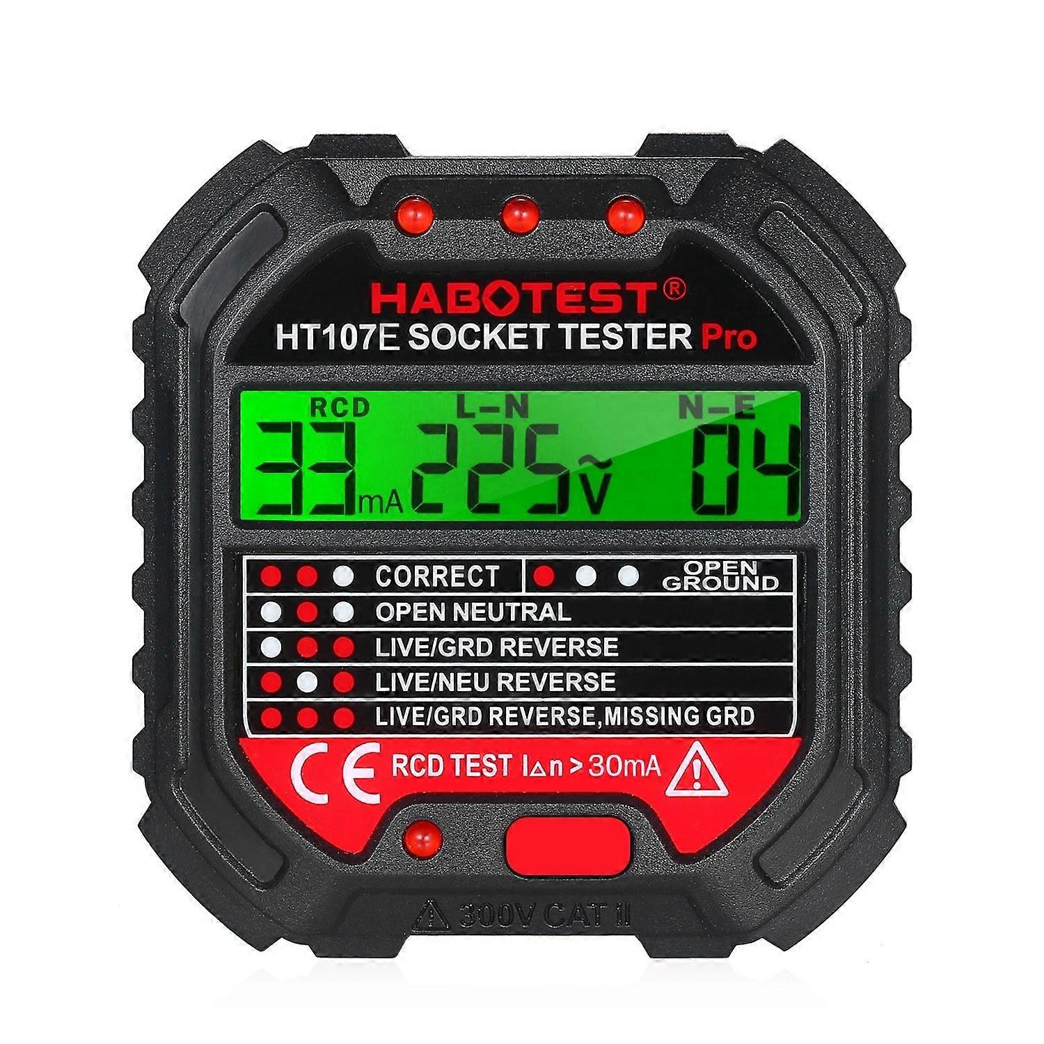 HABOTEST GFCI HT107D Outlet Tester with Voltage Display 90-250V Socket Tester Automatic Electric Cir