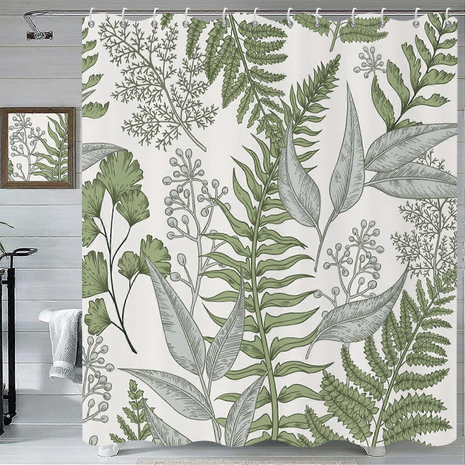 ستارة دش النباتات الاستوائية ، نباتات استوائية خضراء عتيقة حكيم أوراق ستارة حمام بيج مقاومة للماء يمكن غسلها بآلة قابلة للغسل مع خطافات ، 60 "Wx