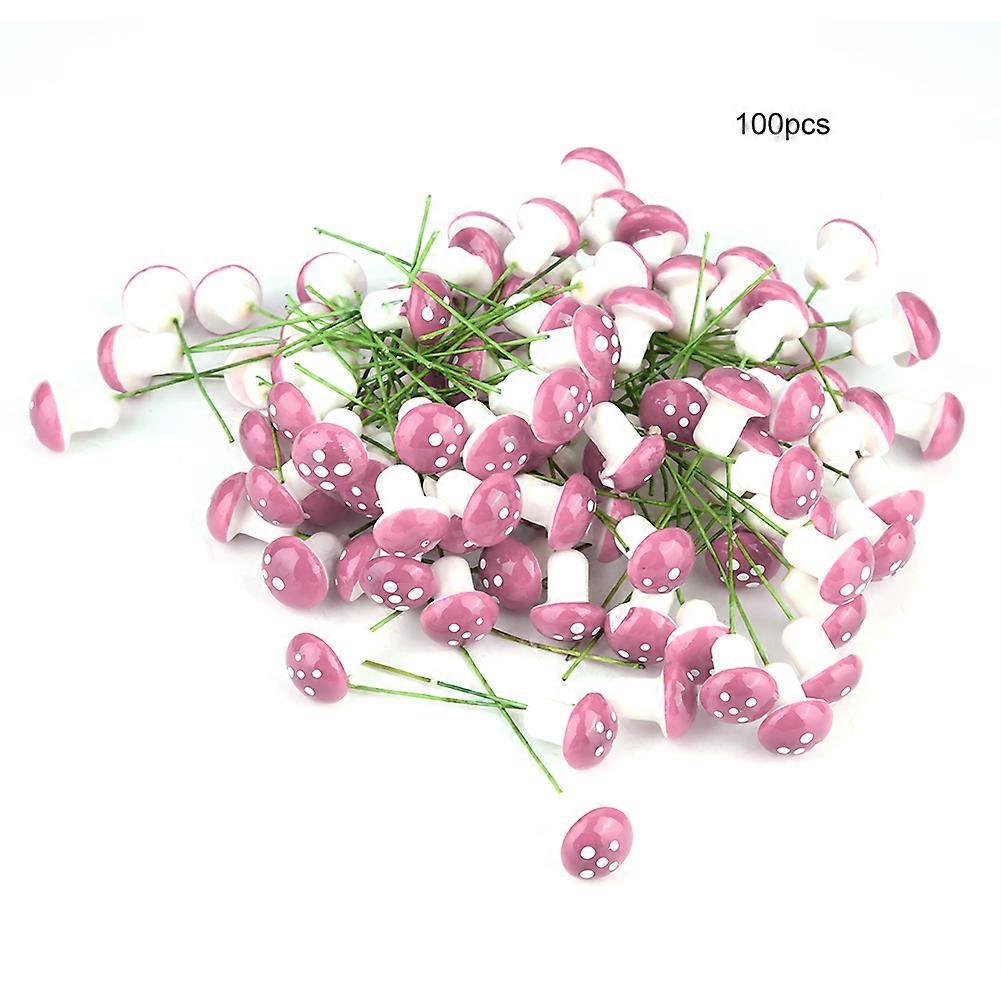 100pcs Artificial Mushroom Pattern DIY Craft Accessory for Wedding Candy Cake (Pink)