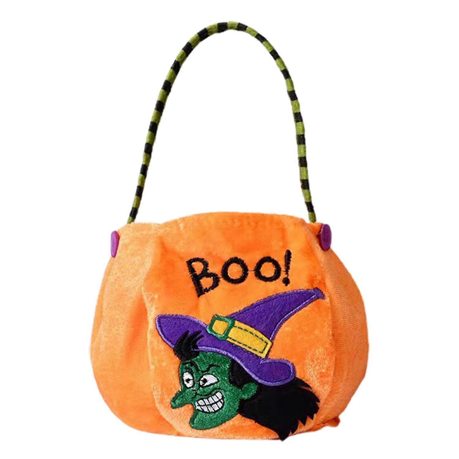 Halloween Candy Bag Trick or Treat Bucket Pumpkin Handbag Reusable Halloween Treat Basket with Witch