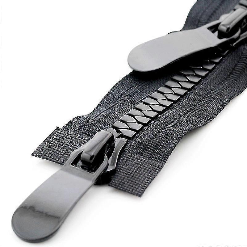 1pc Colored Resin Zipper Double Slider Open-end Auto Lock Clothing Zipper, Black, 8, 100cm