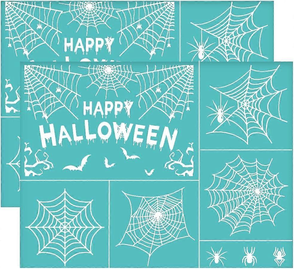 2Pcs 11x8.6 Inch Spider Self-Adhesive Silk Screen Printing Stencil Spider Web Mesh Stencils Halloween Theme Reusable Mesh Stencils Transfer for DIY T-