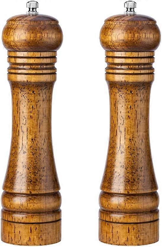 PIAO Pfeffermühle und Salzmühle Set, Salz- und Pfeffermühlenstreuer aus Eichenholz, Keramikrotor mit stark einstellbarer Rauheit 2er Set
