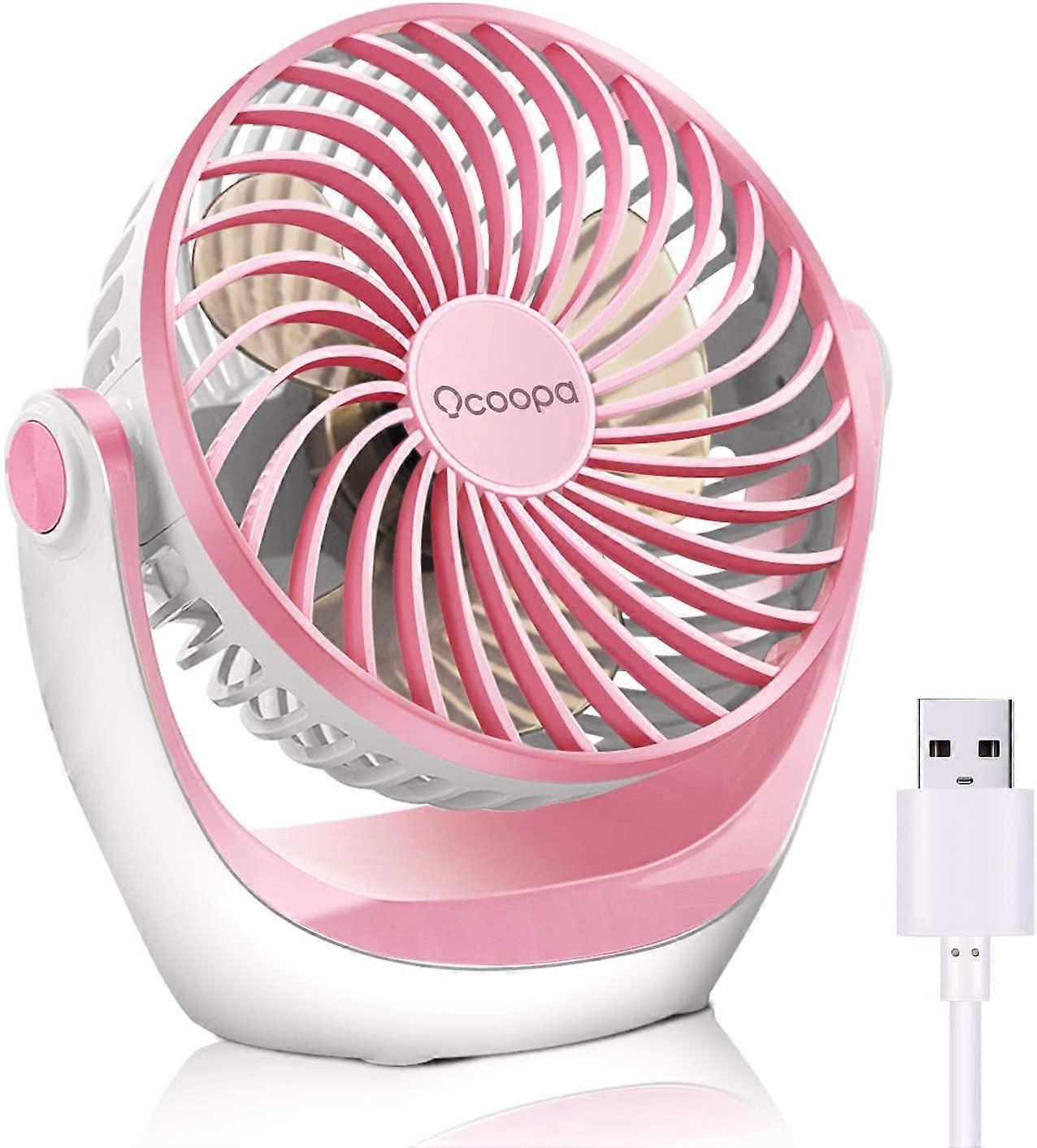 Table Fan With Usb Desk Fan With Powerful Airflow And Quiet Operation, 360 Adjustable Portable Cooling Fan Speed,Pink