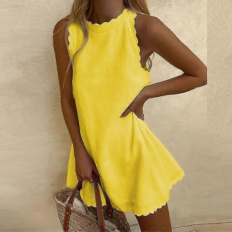 Kadın Baggy Yelek Tank Elbise Bayan Bohem Moda Ekibi Boyun Kısa Mini Elbiseler
