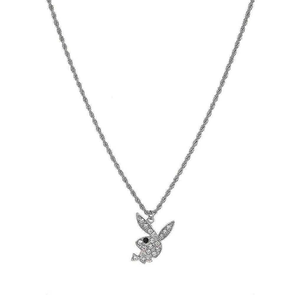 Strass Playboy Lapin Pendentif Collier Acier Inoxydable Rétro Punk Collier Femme