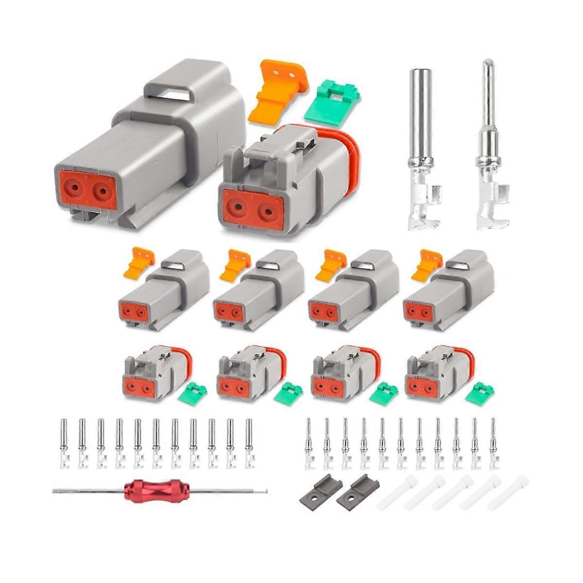 5 Set 2 Pin DT Connector Kit, Waterproof DT Connector, Size 16 Stamped Contacts, Seal Plugs for Car