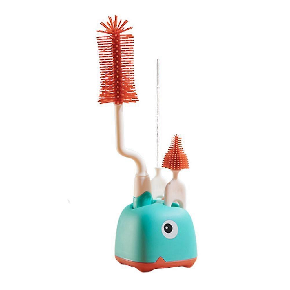 1 ensemble de brosses à biberons en silicone rotatives à 360°, avec support (vertes)