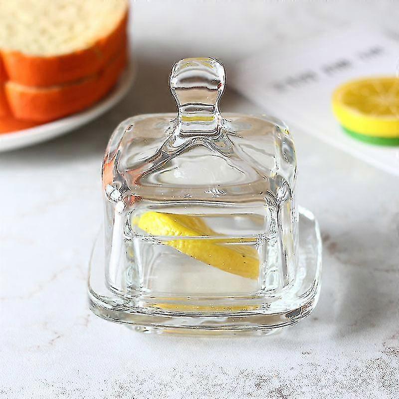 2 Pack Glass Butter Dishes, Small Round Butter Keeper With Dome Lid And Handle, Clear Butter Serving Container With Cover, Round Crystal Mini Butter C
