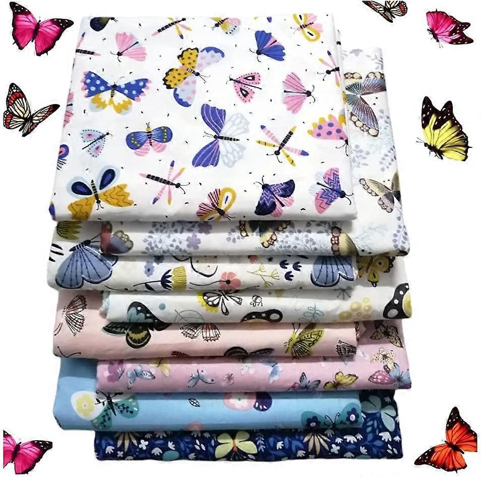 8PCS Fjäril Bomullstyg 50cm x 50cm, Patchwork Tyg