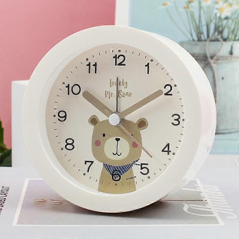 Cute Cartoon Animal Round Desk Clock Bedside Silent Night Light Small Alarm Clock