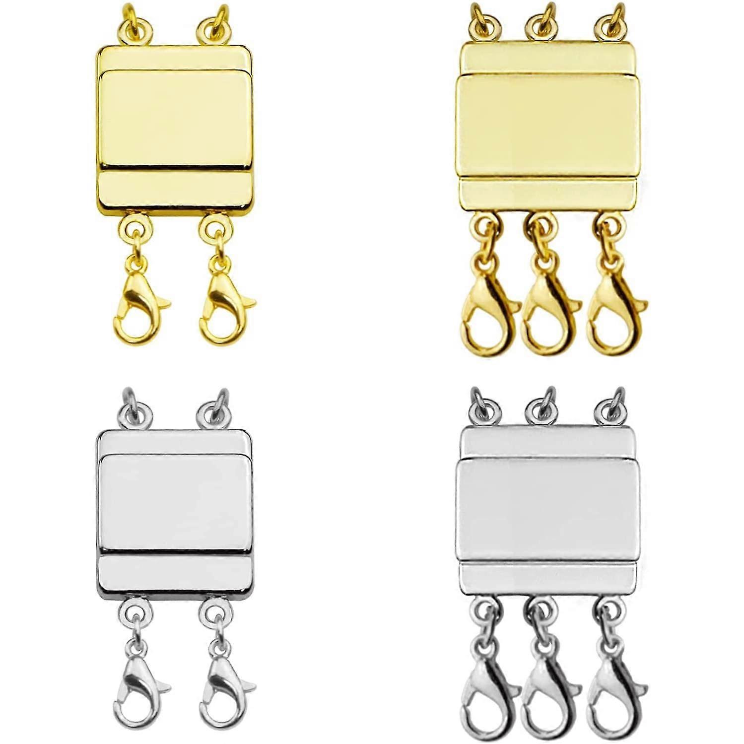 4 Pcs Layered Necklace Clasps,Gold/Silver Magnetic Necklace Separator for Layering,Multiple Strands Jewelry Connector