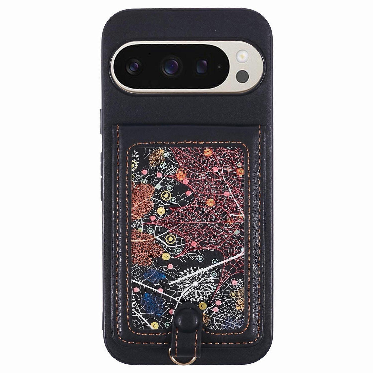 For Google Pixel 9 Pro 9 Phone Case with Galaxy Card Bag Kickstand RFID Blocking - B