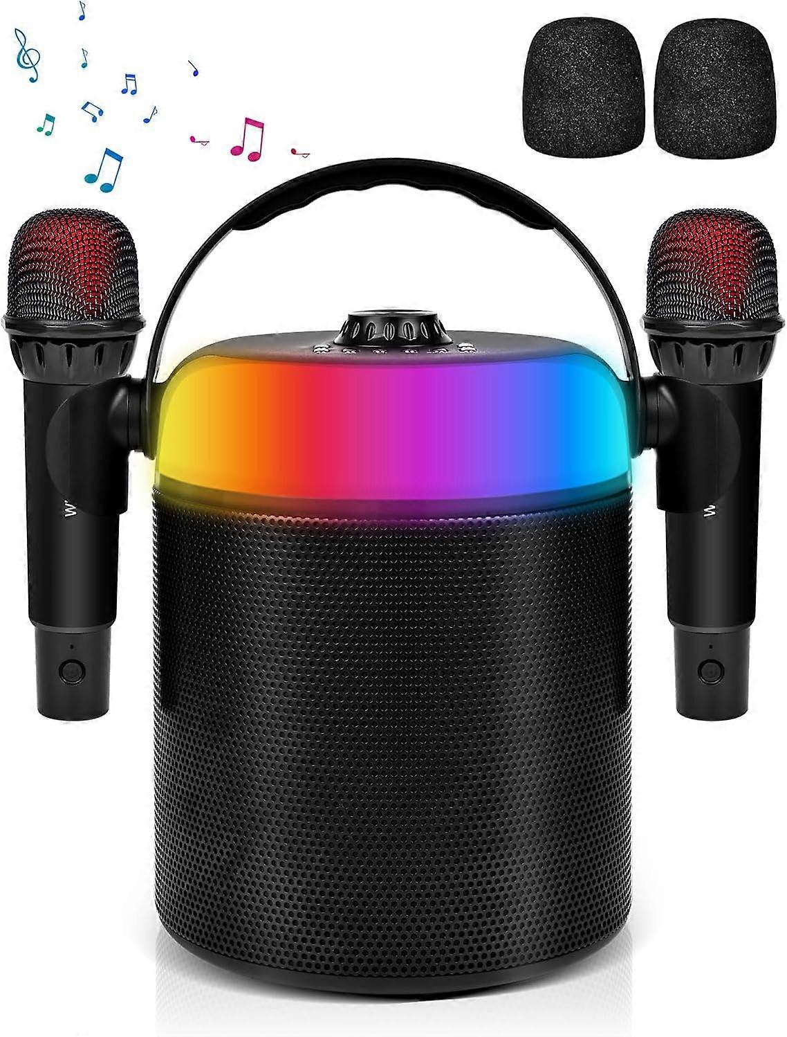 Karaoke Machine, Portable Bluetooth Speaker with 2 Wireless Microphones, PA System with Dynamic LED Lights