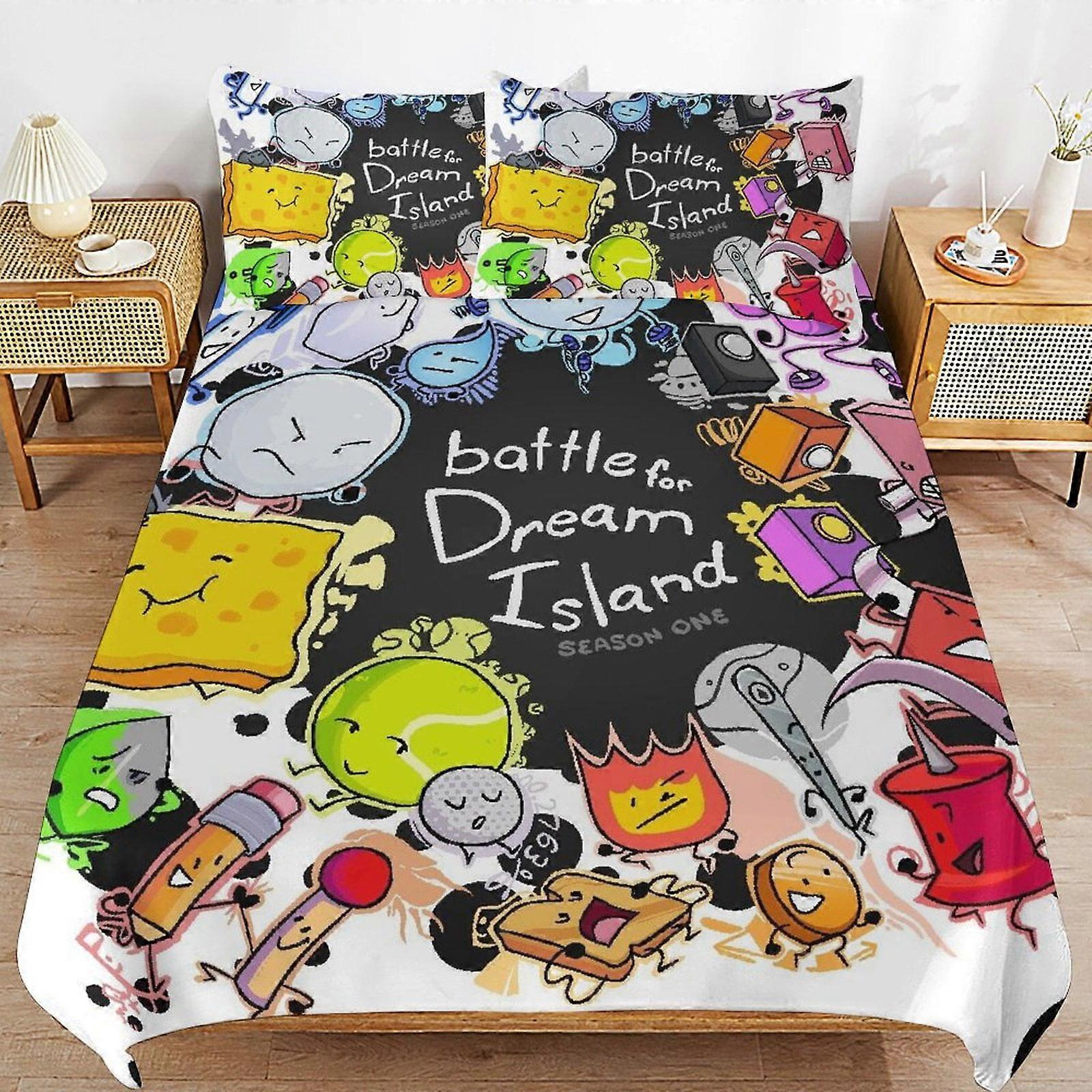 סט מצעים CA488 קרב על אי החלומות BFDI כיסוי שמיכת מיטה מיקרופייבר ערכות מצעים 3D מודפס קל משקל 3 חלקים, 1 כיסוי שמיכה