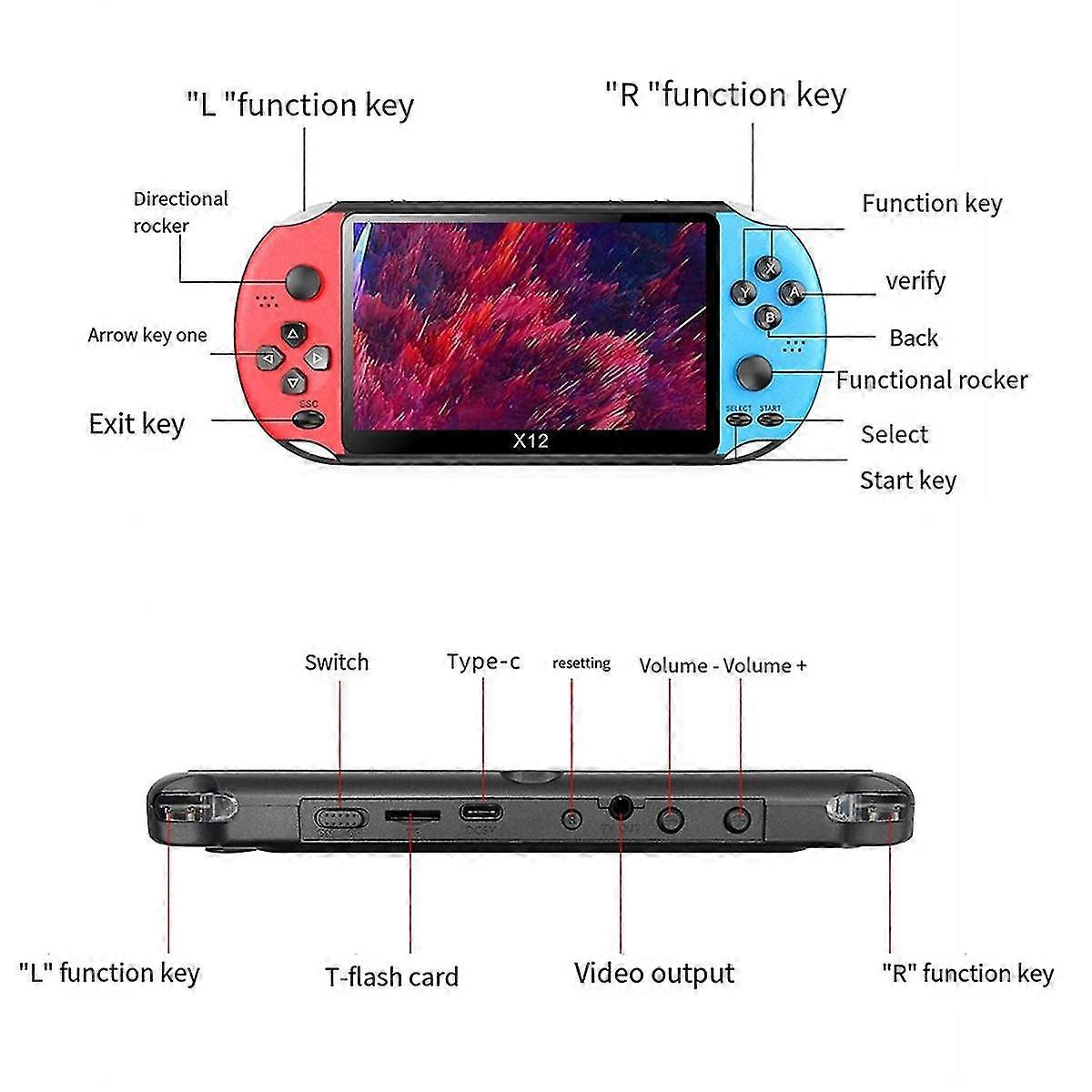 X12 Handheld Video Game Console 8gb 3000 Classic Games 5.5 Inch Screen Portable Audio Video Player Arcade Game Console D