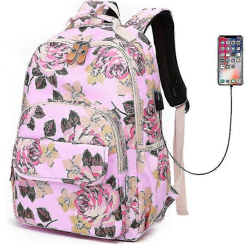 ラップトップバックパック, 花柄防水USBデイパック, トラベルスクールカレッジ