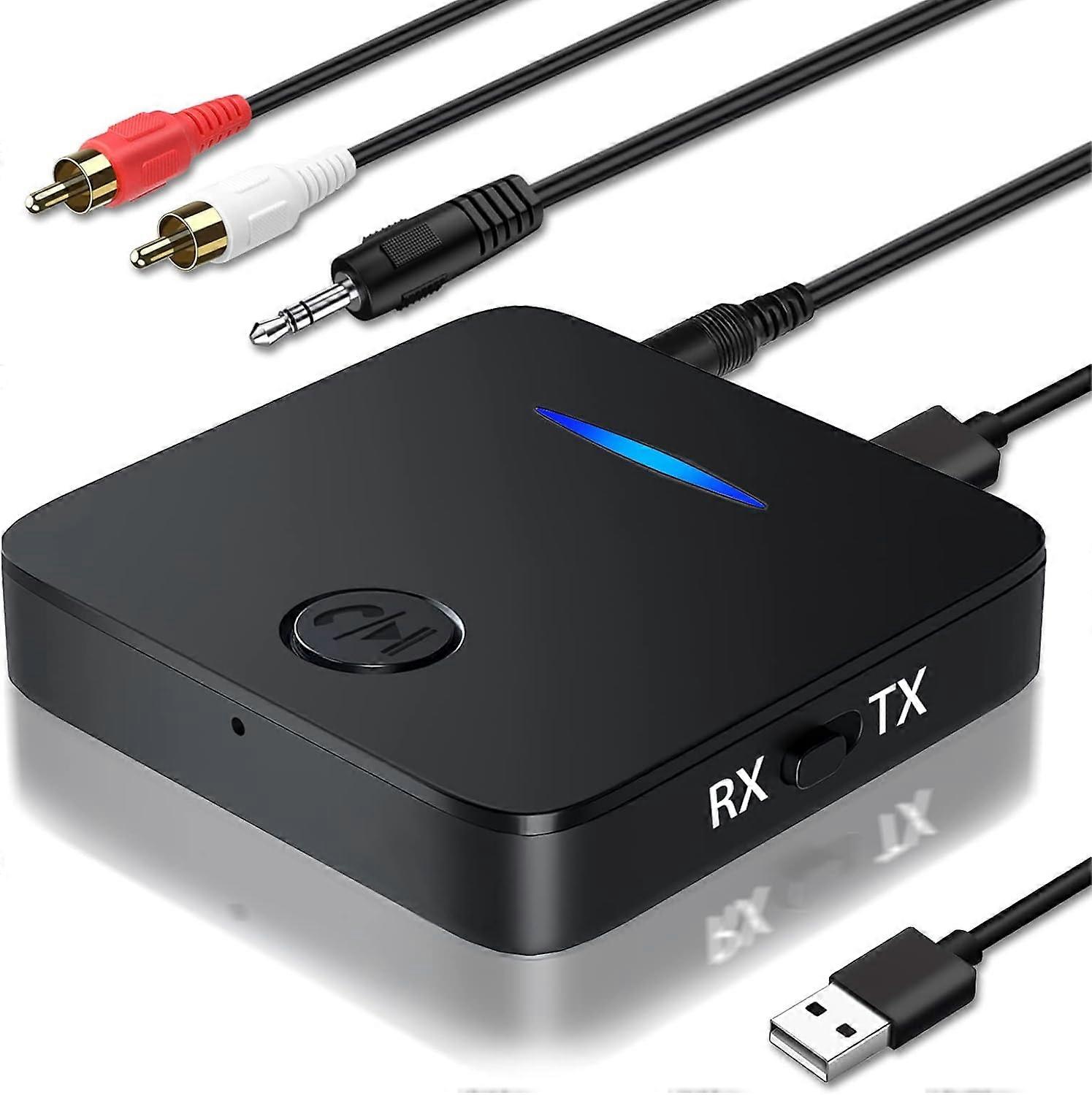 Bluetooth 5.0 Transmitter, Bluetooth Receiver Bluetooth Adapter with 3.5mm Jack Stereo Output for TV, PC, Phone and Home Theater