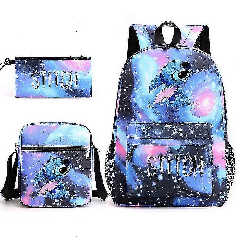 Unisex Starry Blue Lilo & Stitch Backpack Three-Piece Set School Bag-L