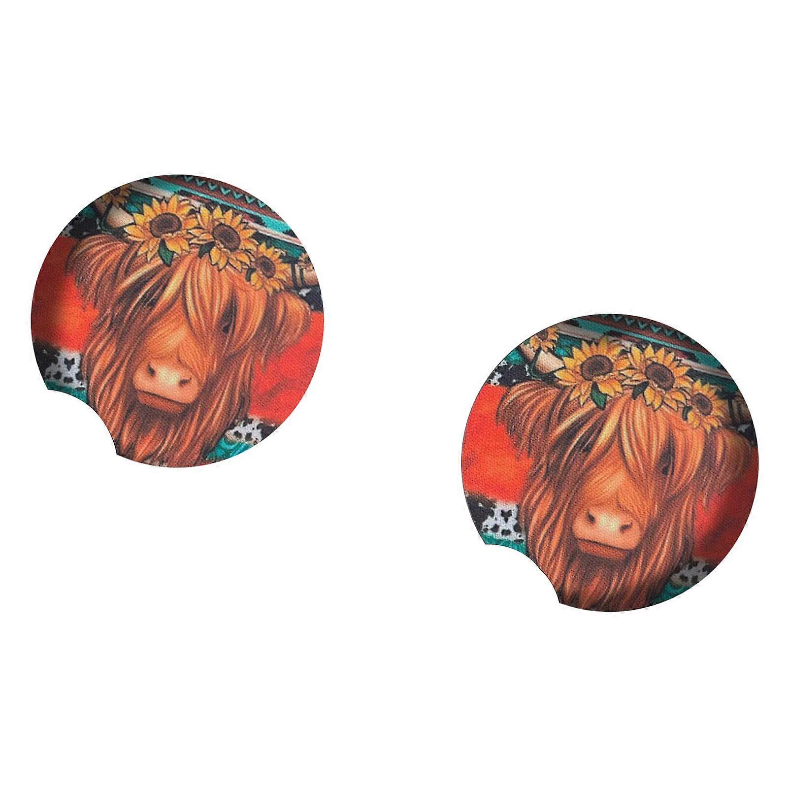 Cattle Cows Car Coaster Scottish Highland Mat For Drinks Cup Holders Auto