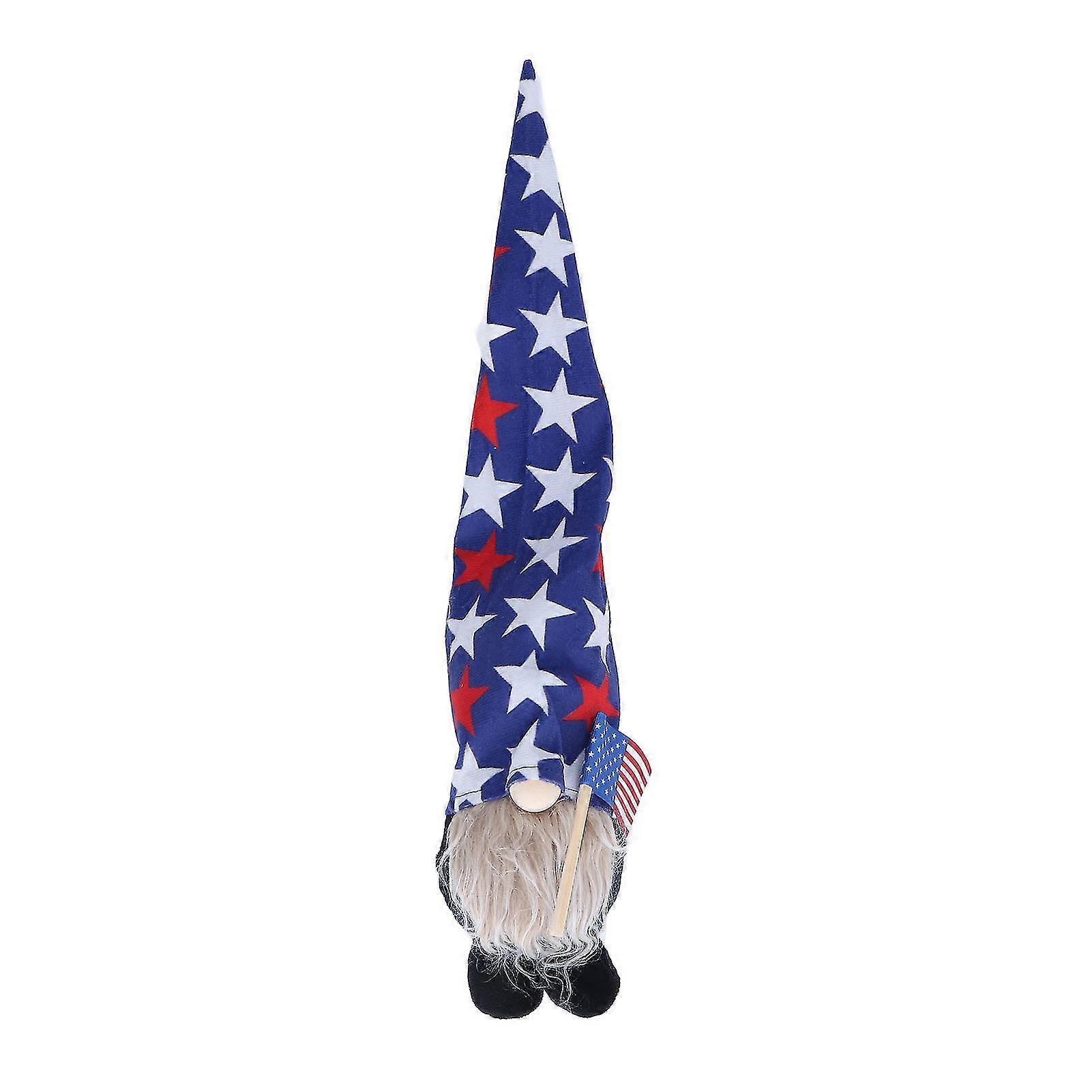 Patriotic Decorative Faceless Gnome Doll with Gray Beard - Cute Dwarf Ornament for Office, Living Room, Bedroom