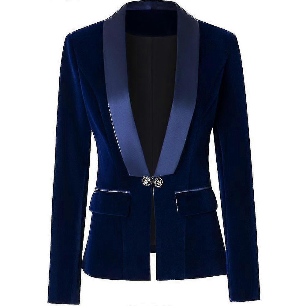 Women's Velvet Blazer Slim Fit Satin Shawl Collar Business Office Coa - S