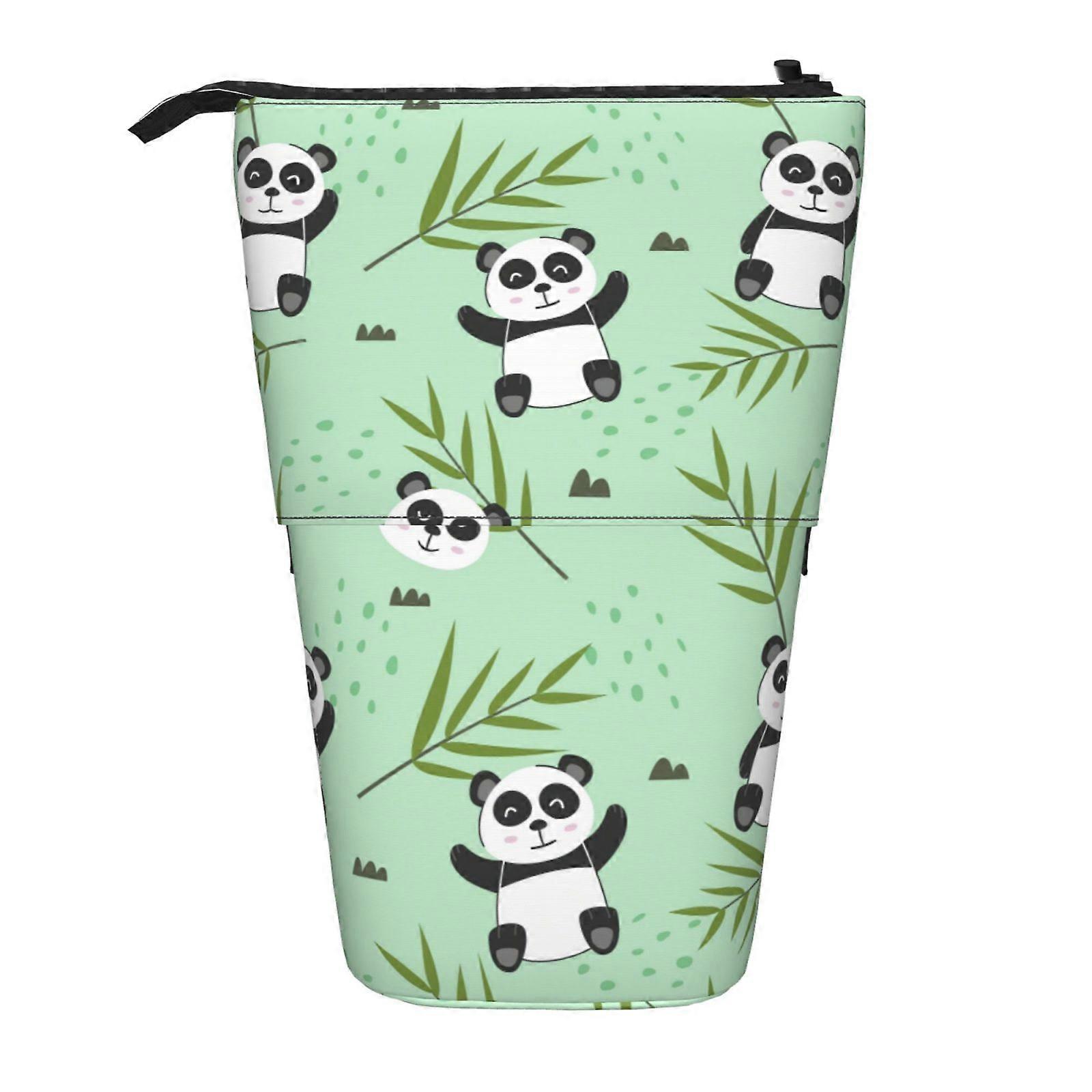 الباندا والخيزران أوراق نمط مقلمة الوقوف حقيبة قلم رصاص تلسكوبي مقلمة مع سحاب حقيبة ماكياج محمولة