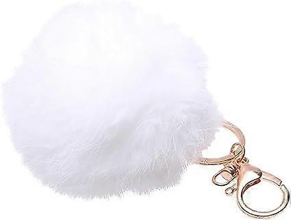 SZTXJ Soft touch imitation rabbit fur pompom keyring - white
