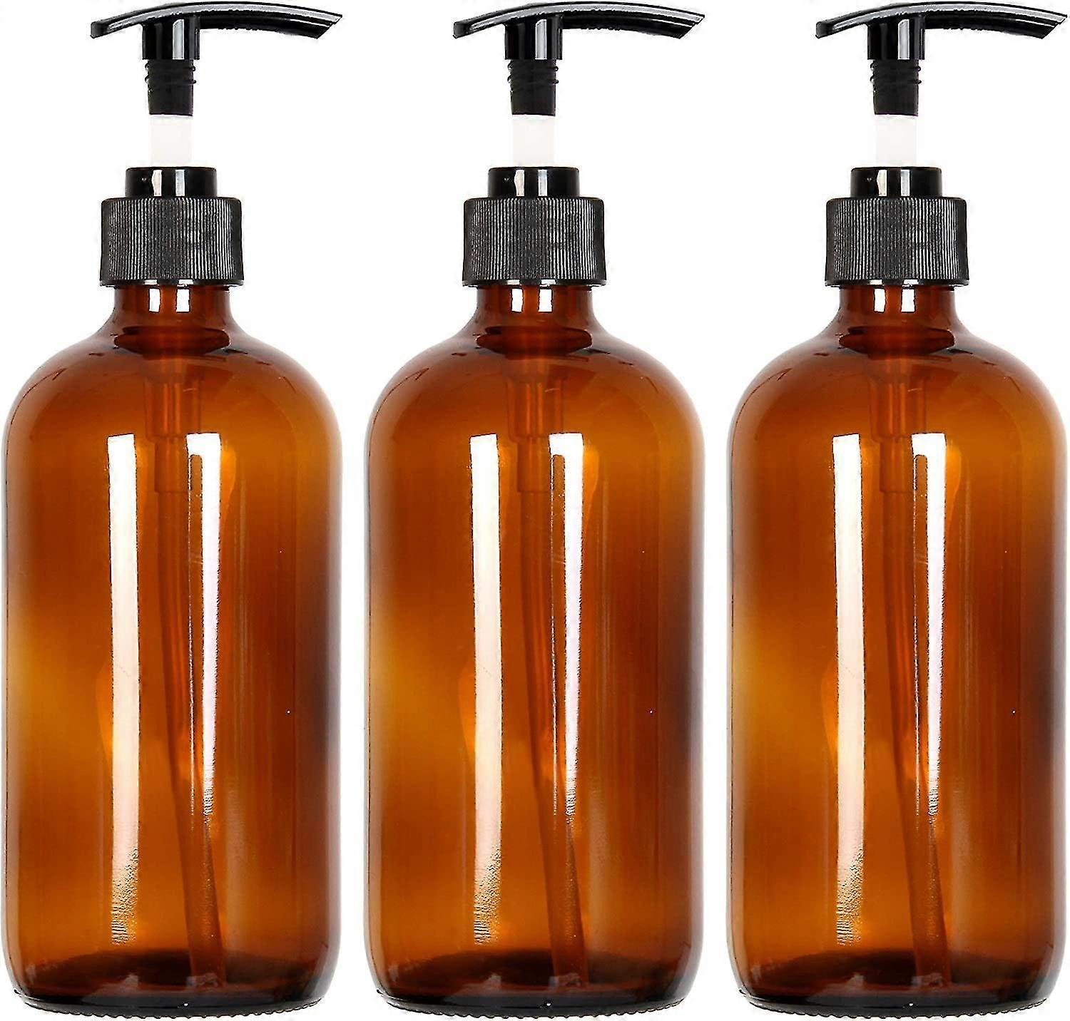 3 Pack 500ml Empty Amber Glass Pump Bottles, 3 Pack 16 Ounce Pump Bottles, Soap