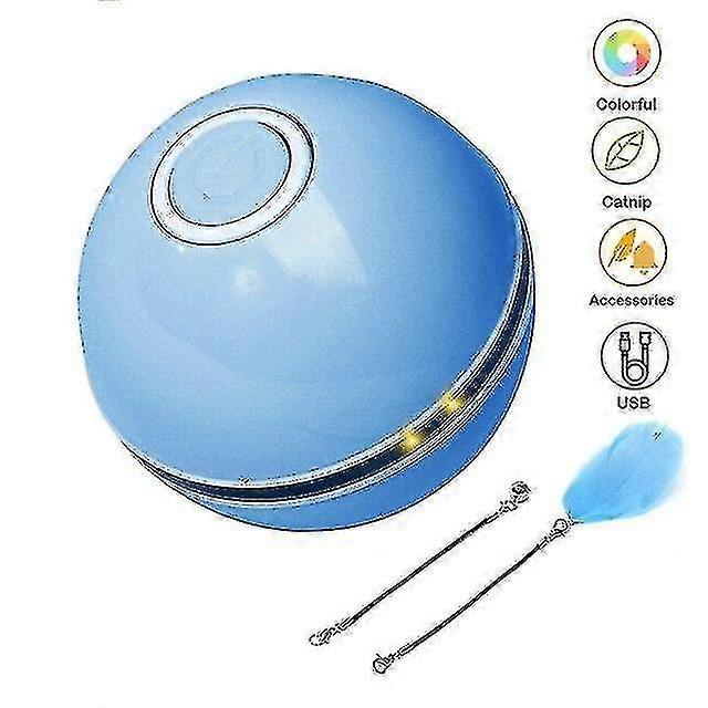 Smart Interactive Cat Toy Ball Colorful Led Self Rotating Ball With Catnip Bell Feather(blue) #6571