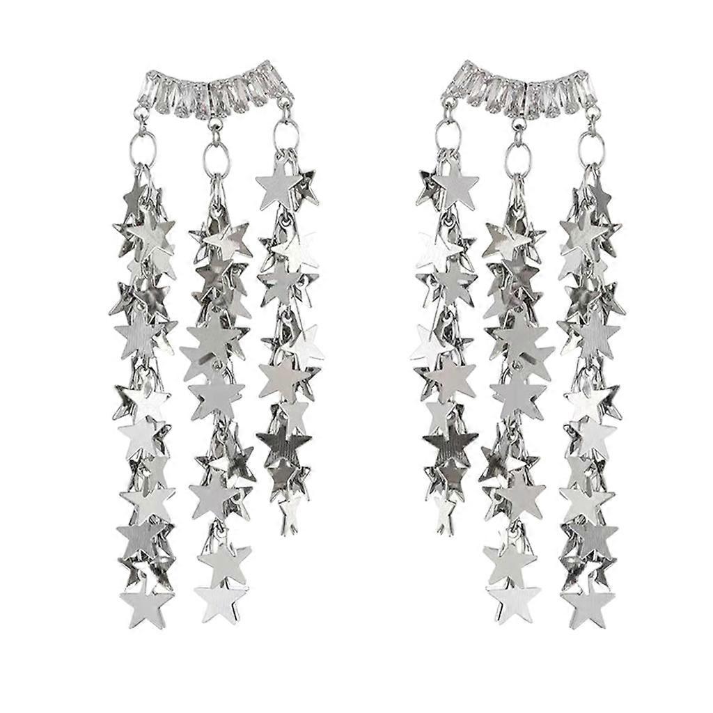 Multi-Layer Metal Five-pointed Star Long Chain Tassel Dangle Earrings Trend