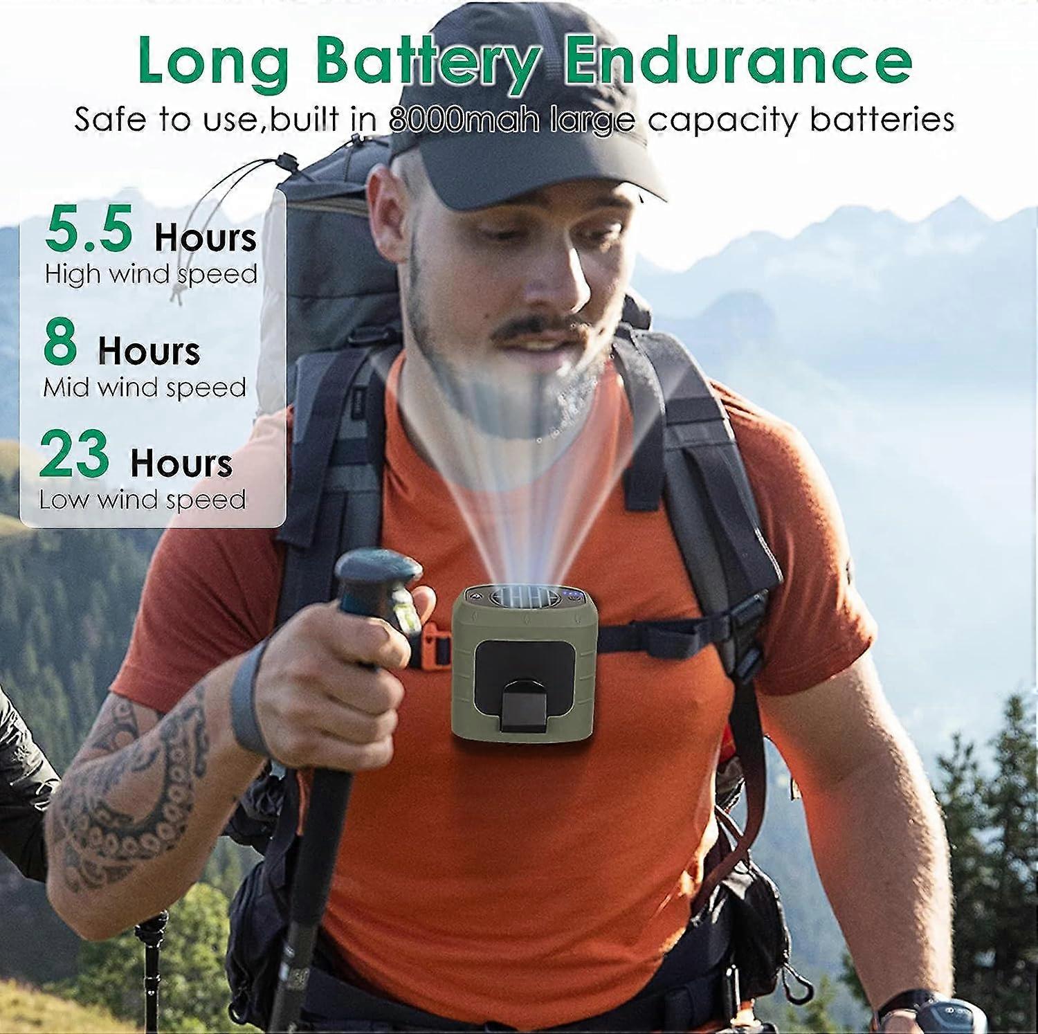 (Green) USB Waist Fan 8000mAh Portable Waist Fan Personal Fan Belt Fan for Air Conditioning Jacket, Camping, Fishing, Cycling, Travel