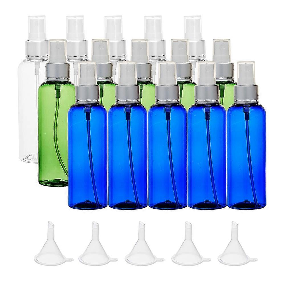 1Set DIY Cosmetics Storage Containers Kits with Round Shoulder Plastic Spray Bottles Fine Mist Sprayer & Dust Cap and Plastic Funnel Hopper Mixed Colo