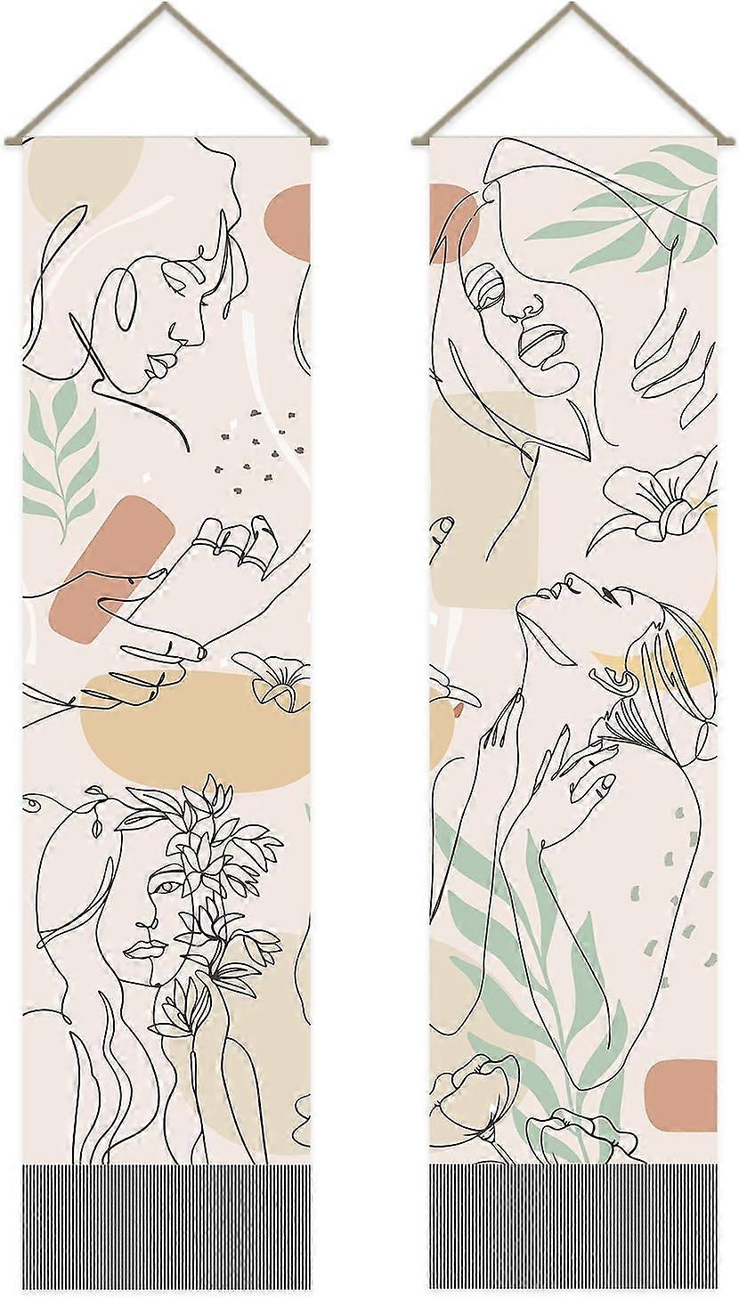 Pack of 2 Abstract Woman Tapestries Color Lump Tapestry Long Boho Tapestry Chic Simple Line Tassel Tapestry Wall Hanging for Room Art Home Decor, 13 x