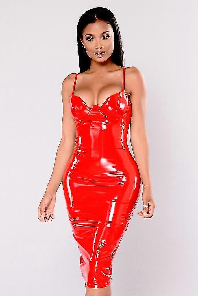 Women Latex Dress Sexy Slim Deep V Neck Wet Look Pvc Leather Push Up Bra Midi  Dresses Bodycon Pencil Dress Club Wear-MXBC | Fruugo QA