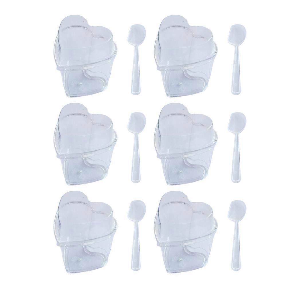 10 Sets 150ml Transparent Jelly Pudding Cup Mousse Dessert Plastic Container Heart Shape Bowl (Cup+Spoon+Lid)