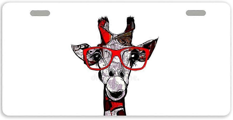 Óculos Girafa Metal Car Tag Auto Tag Tampa de Placa de Licença Com 2 Furos 11.8 x 6.1 Polegadas