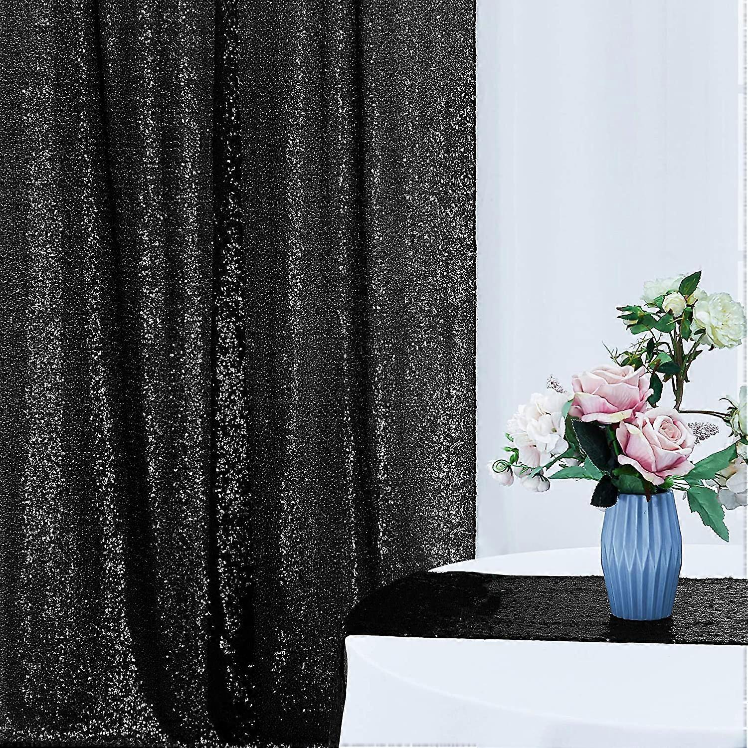 28Ft-2Pcs Black Sequin Backdrop Curtains Panels, Photography Backdrop Glitter Curtains