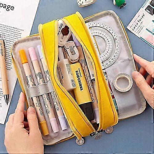 Large Capacity Pencil Case Double Side Macaron Color Canvas Pen Bag Storage Pouch Stationery For High School Students New