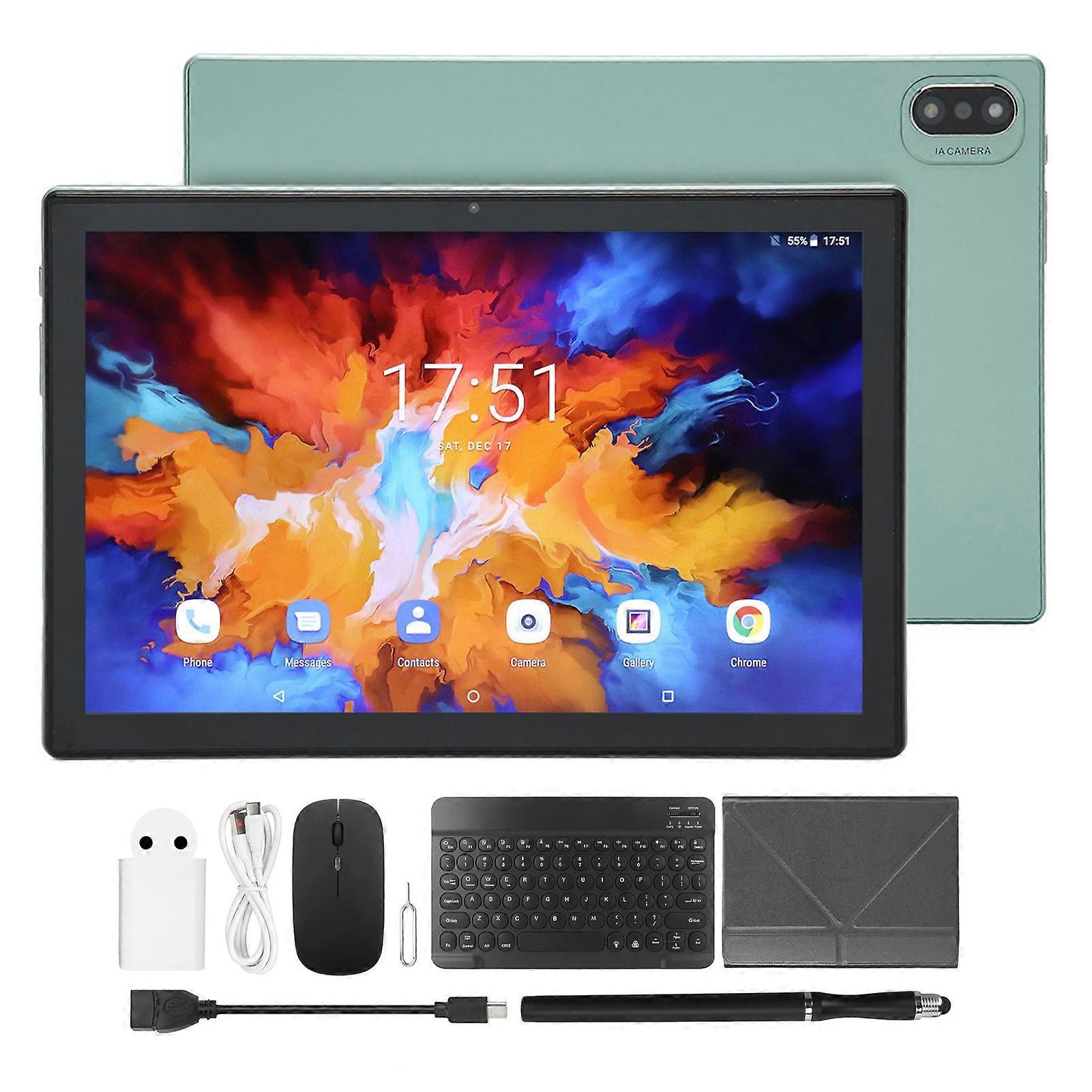 Tablet de 10,1 polegadas 4G LTE 2.4G 5G WiFi 12GB 256GB 12MP 24MP Câmera 8 Core Tablet PC para Android 11 EU Plug 100240V Verde
