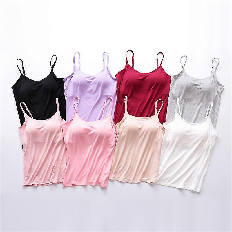 Women's Slim-Fit Camisole, Basic Solid Pack of 4, Modal Airy Soft Comfy Tank Tops , Cami Undershirt with Built-in Shelf Bra, Summer Sleeveless Tank To