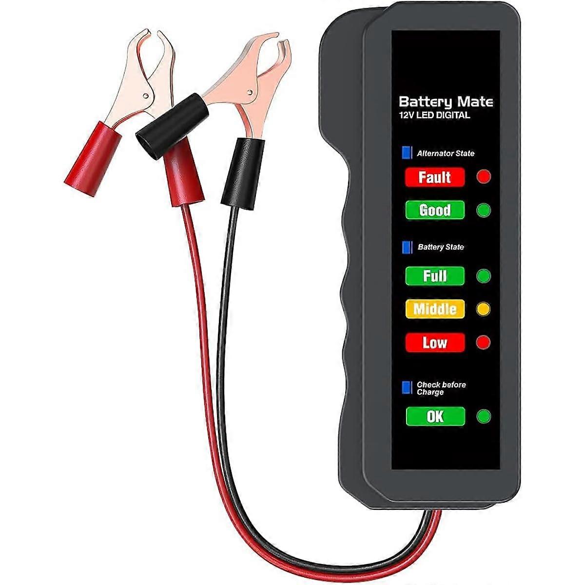 Piece 12V Car Battery Tester,Automotive Alternator Tester,Battery Checker,Analyzer for Checking Alternator and Battery Charging System,LED Indication