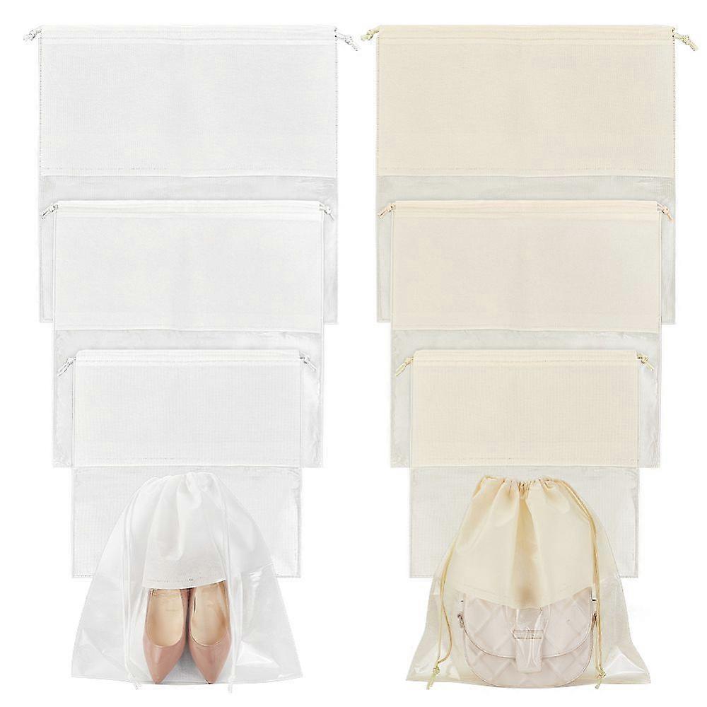 6Pcs 6 Styles Rectangle Non-woven Fabric Packing Pouches Drawstring Bags Gift Bag Storage Pouches with Visible Window Mixed Color 40~49.5x40~50.3x0.06
