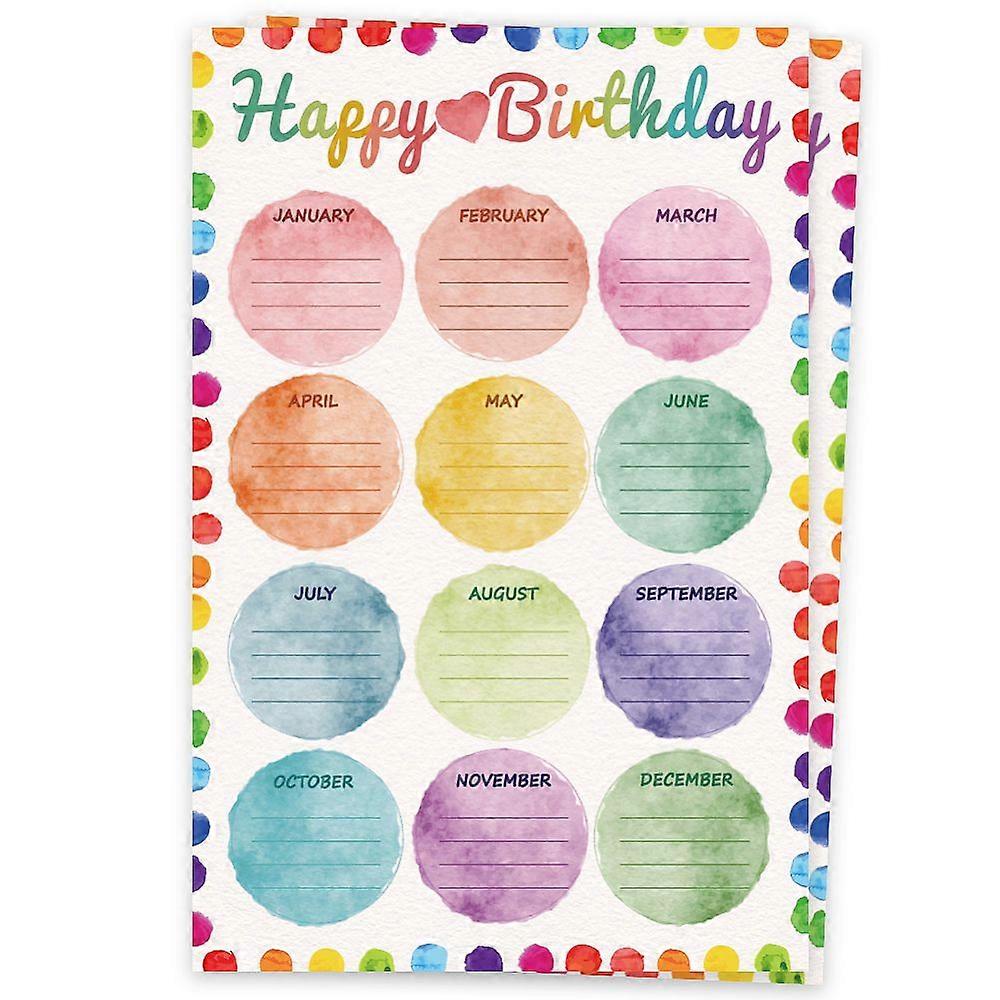 2Pcs Reusable Happy Birthday Chart Posters Birthday Chart Calendar for Classroom Decorations Rectangle Word 430x280mm