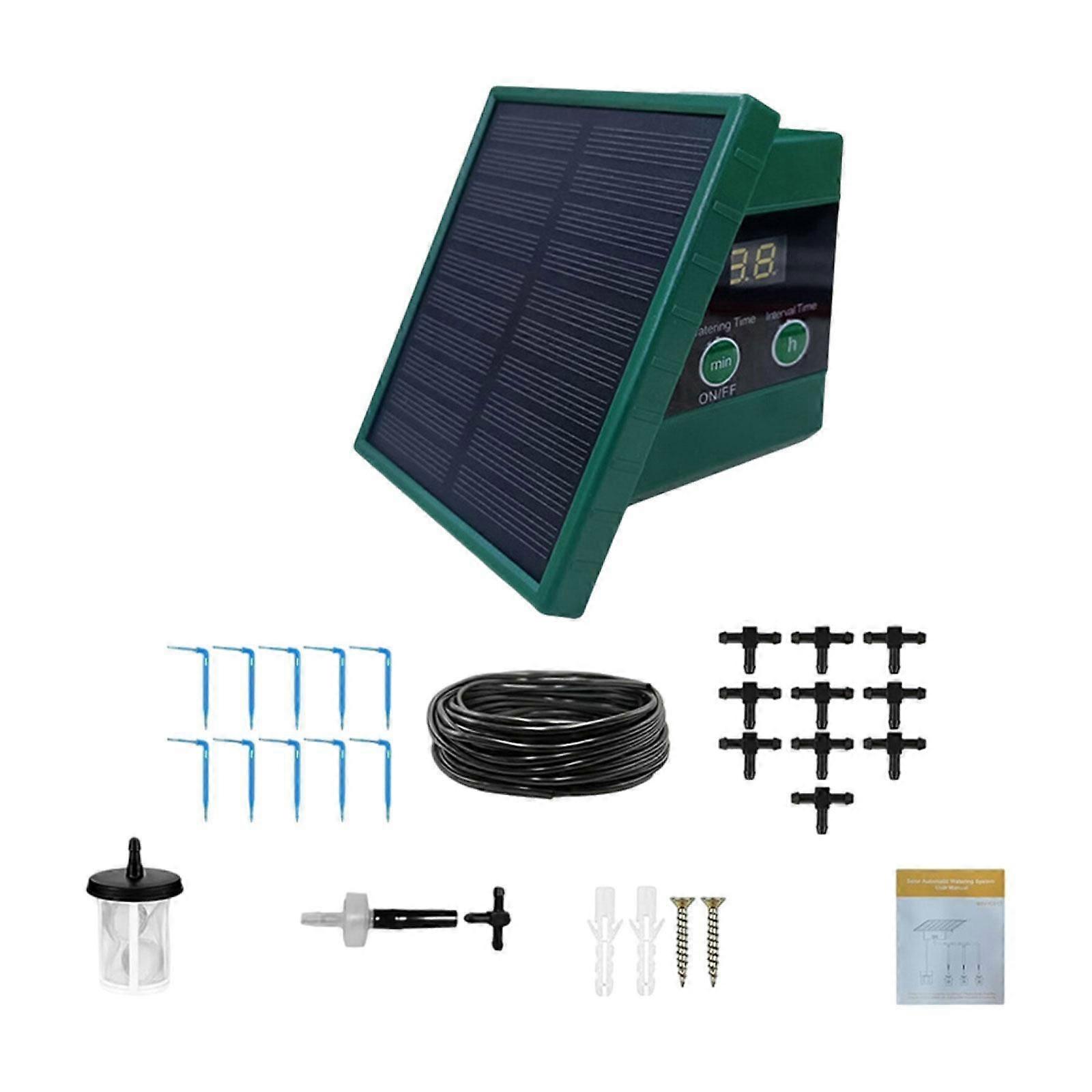 Solar Drip Irrigation System Kit Flower Pot Garden Houseplant Anti Siphoning