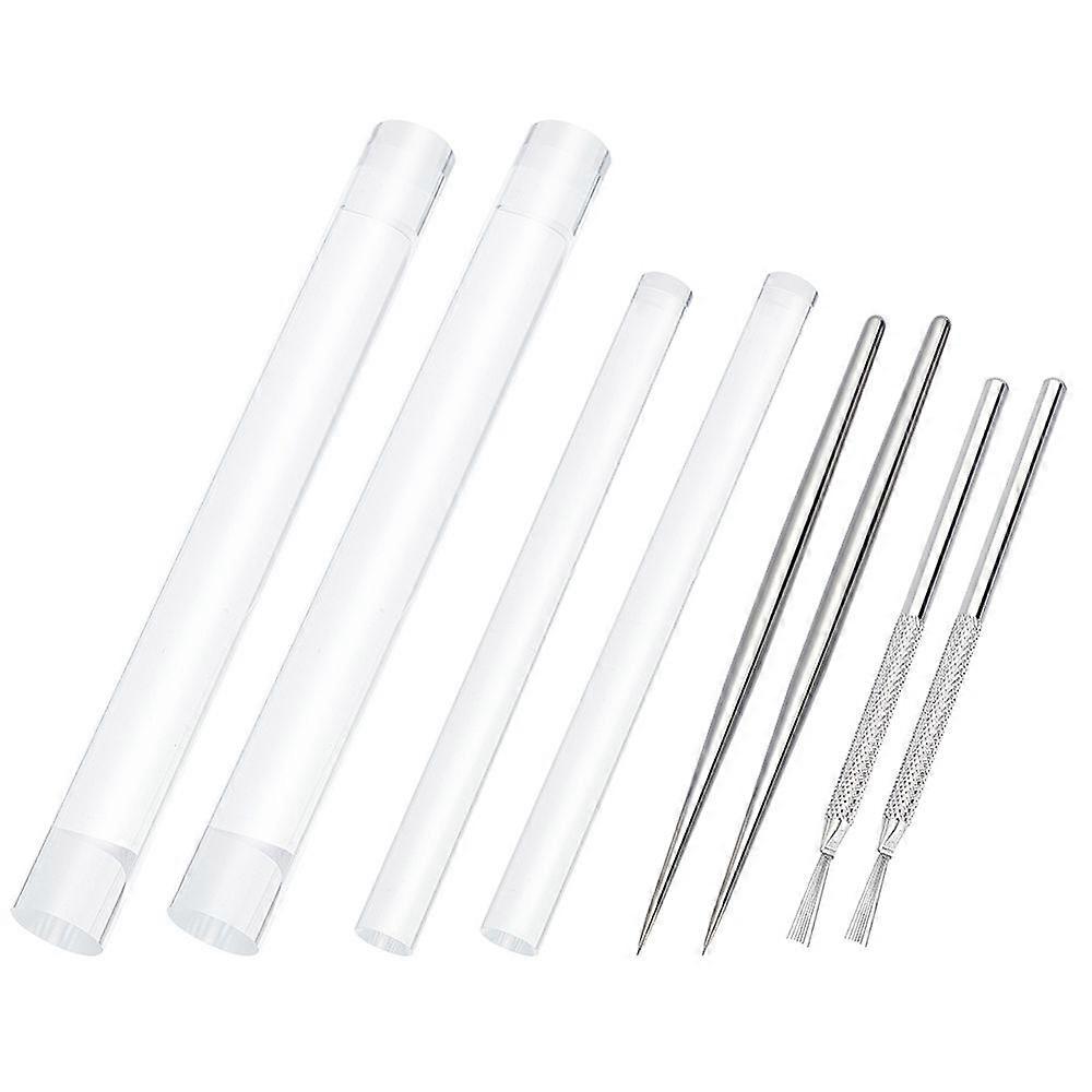 4 件透明亚克力粘土擀面杖和 4 件不锈钢粘土针工具 DIY 聚合物圆管滚筒粘土工具套装，用于粘土陶瓷雕刻