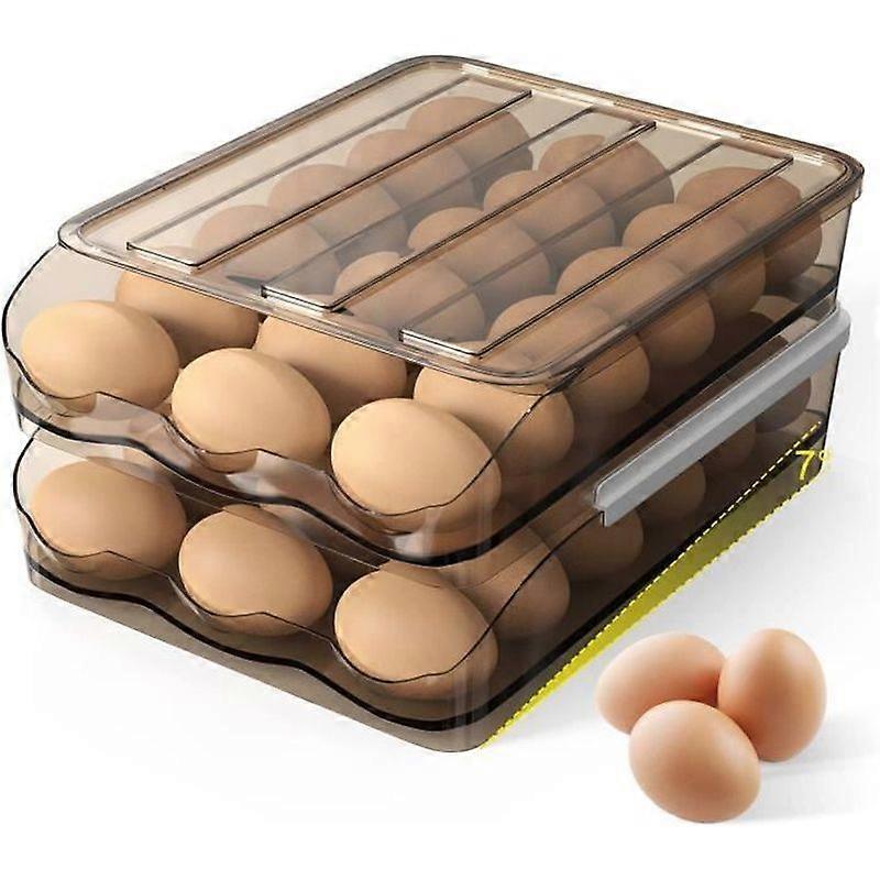 2 Layers Egg Basket Egg Box Automatic Rolling Egg Holder Plastic Egg Storage Fridge Organizer with Lid