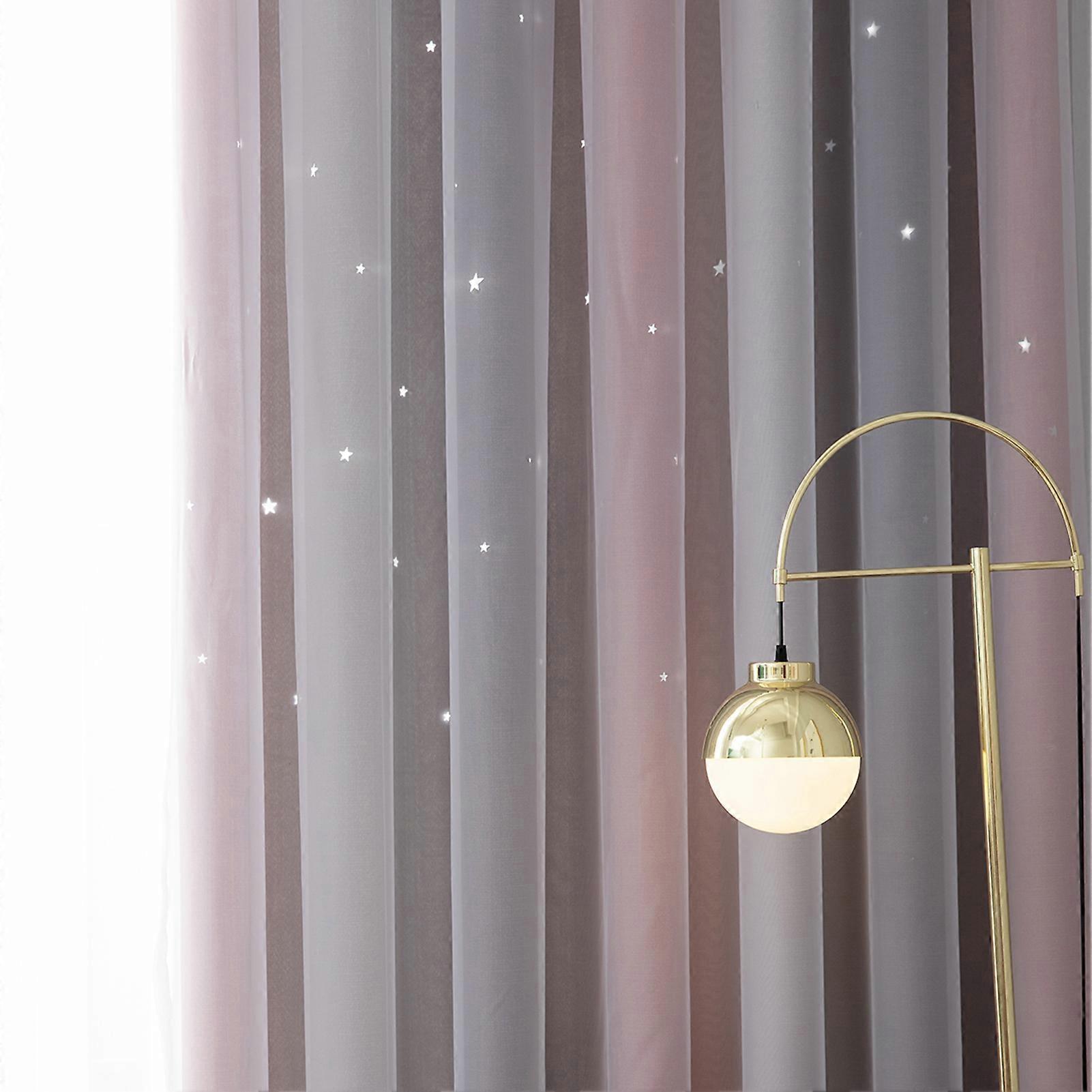 2pc Rideau Simple Gradient Hollow-out Star Pattern Double Layer Blackout Chambre Salon Isolation Rideau