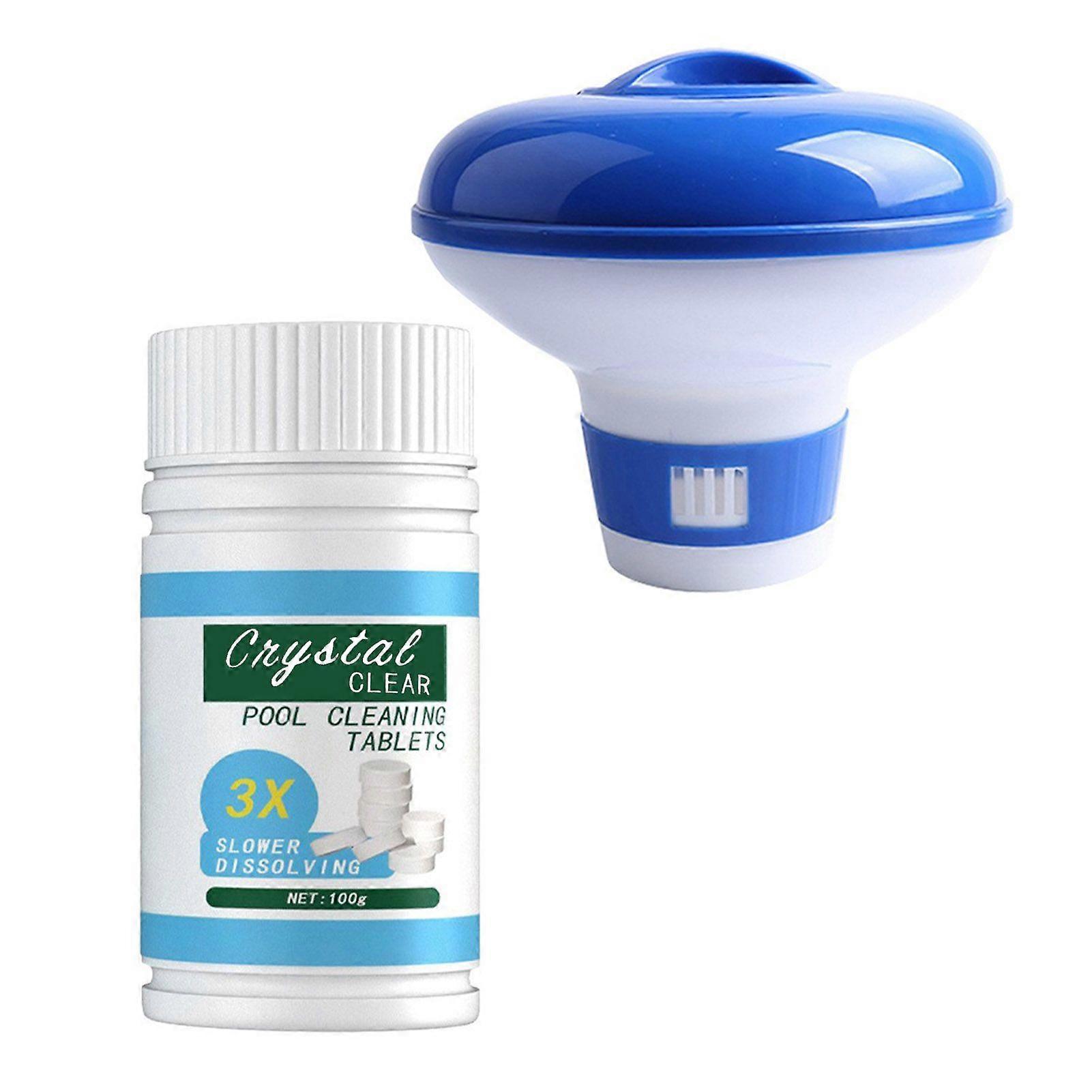 Pool Cleansing Tablets 100g Chlorinating Tablets with Floating Chlorine Dispenser Pool Cleansing Chlorine Tablets for All Swimming Pools