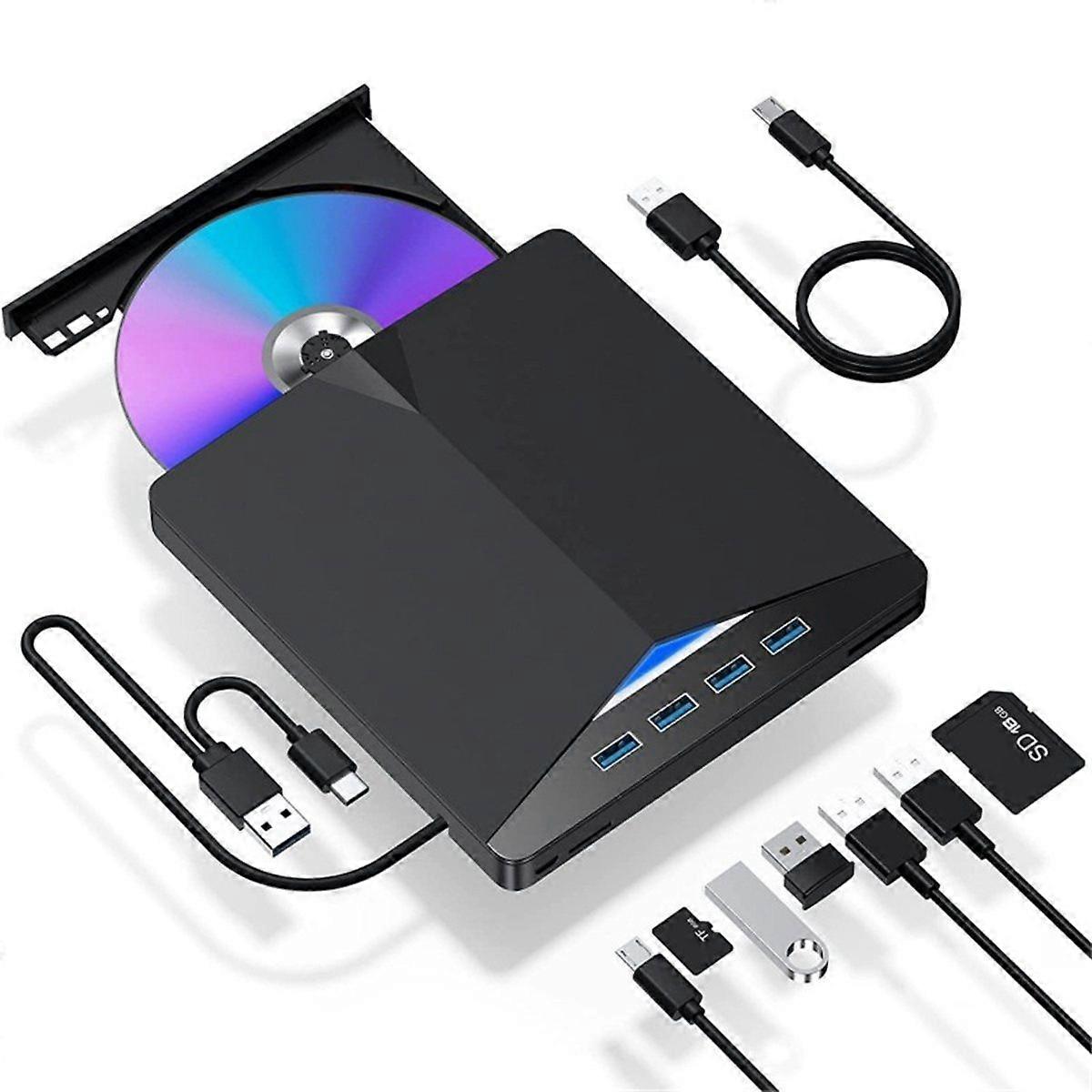 7-in-1 USB3.0 external DVD burner TYPE-C multi-function CD optical drive expansion optical drive - black - multi-function DVD burning